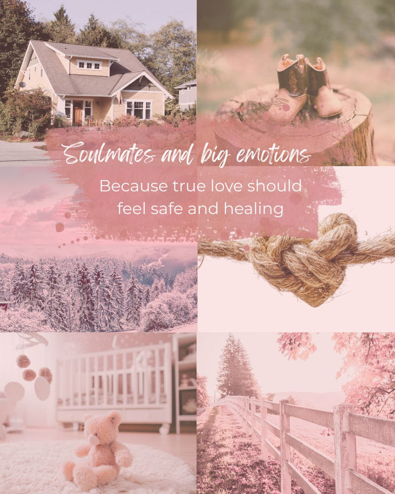 Book aesthetics with collage of a house, a child with a crown, a baby with a teddy bear, and a rope tied in a knot with text overlay.