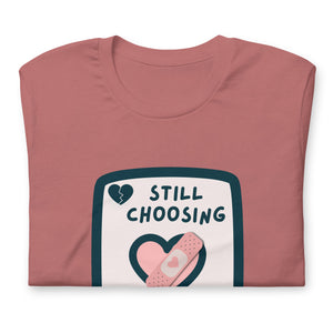 Folded Still Choosing Love T-shirt for romantic fiction readers by Emmanuelle Snow