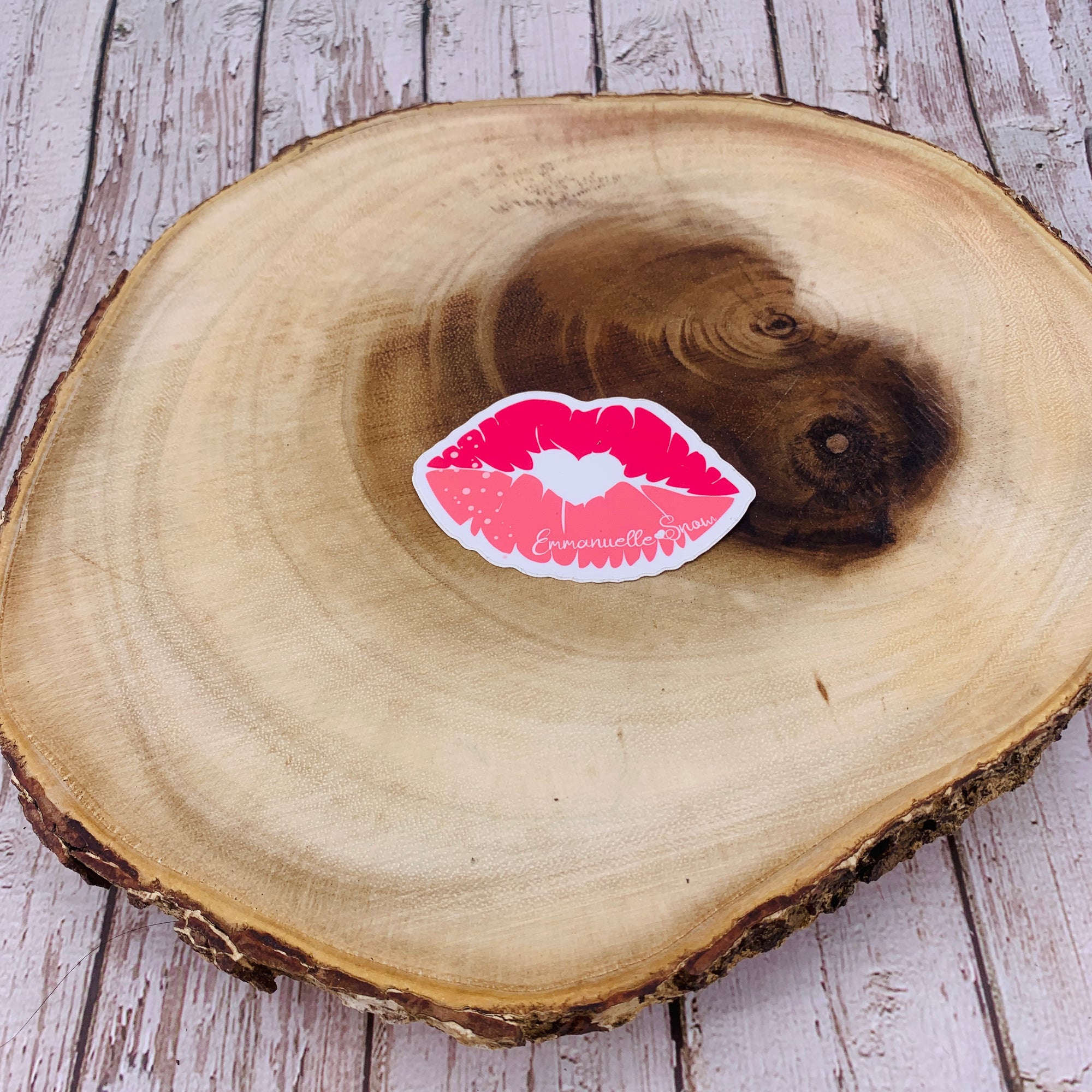 super colorful sticker statement steamy sassy kiss smack red pink lips Emmanuelle Snow bestseller author 