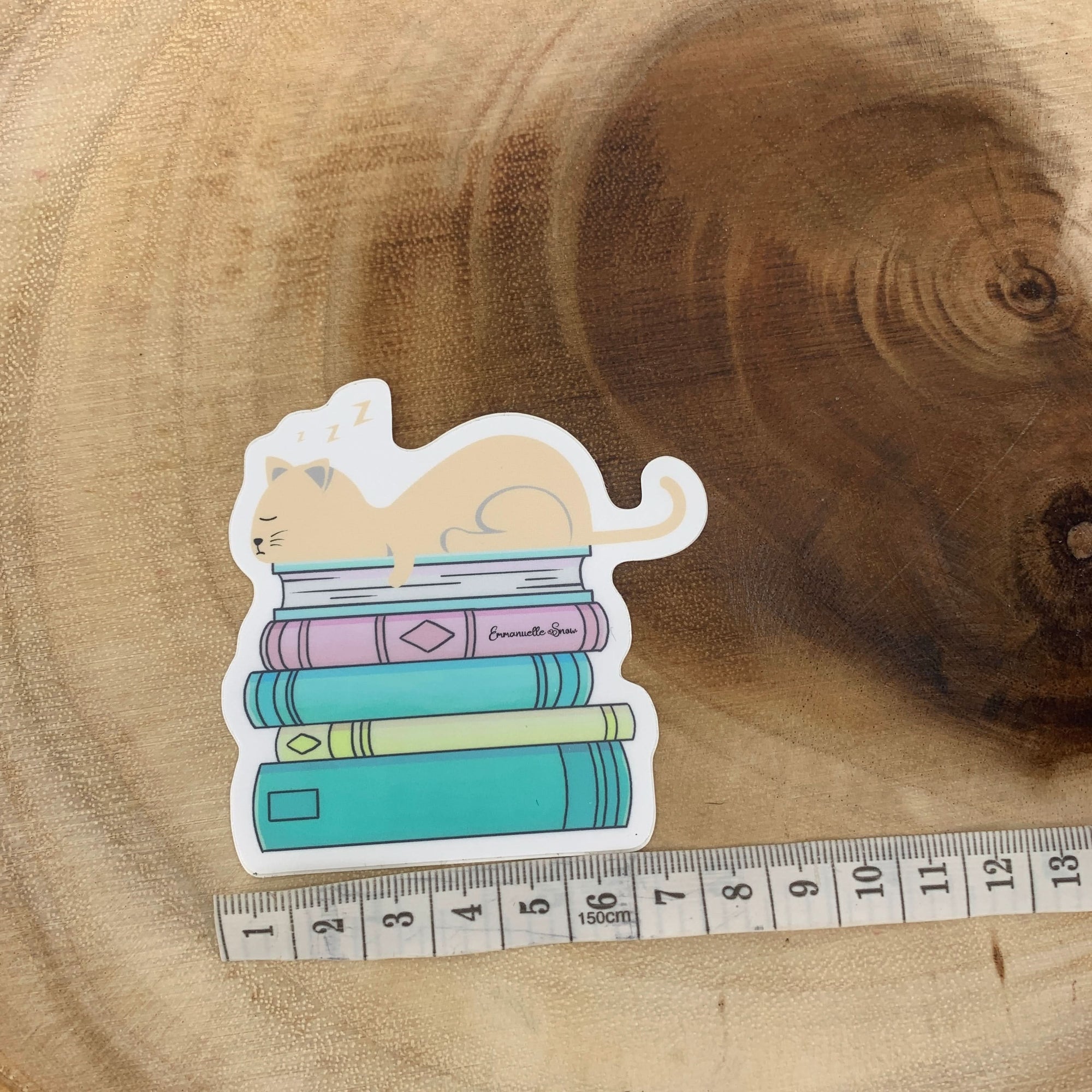Book Stack Cat Sticker - Emmanuelle Snow Shop