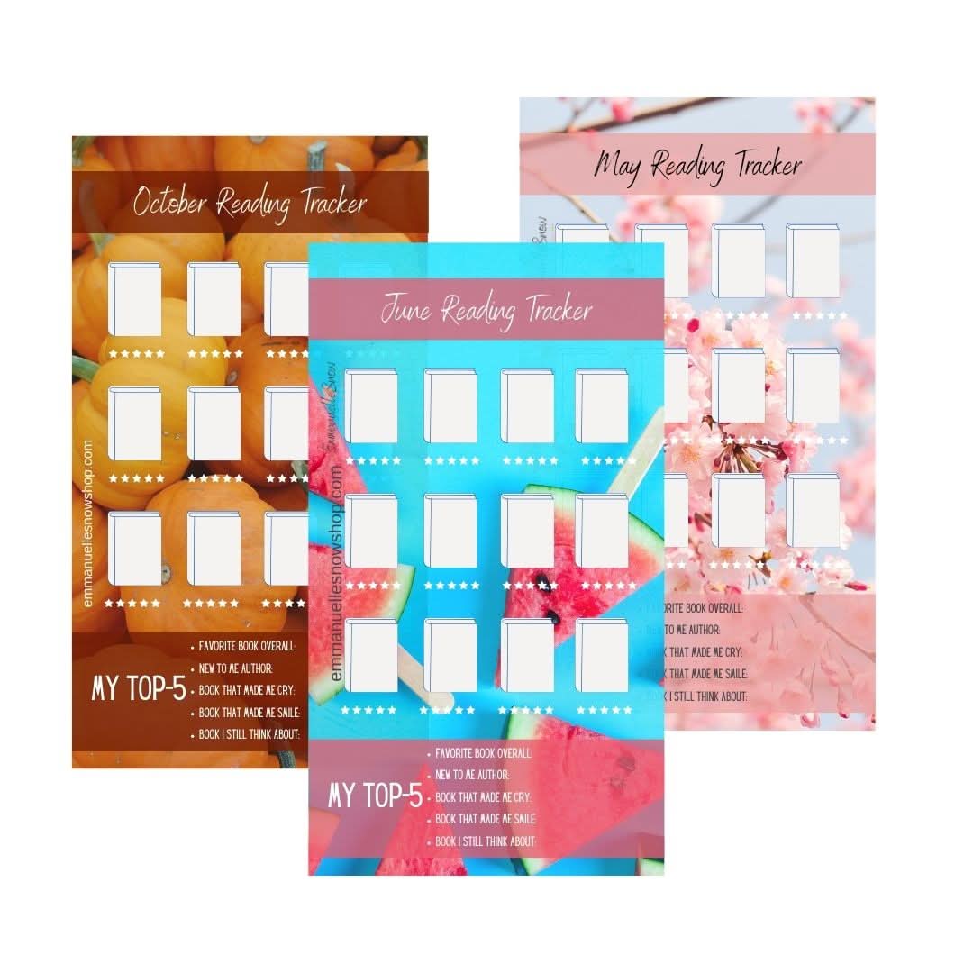 Social Media Reading Tracker 12-month Template (set 1) - Author Emmanuelle Snow Bookshop