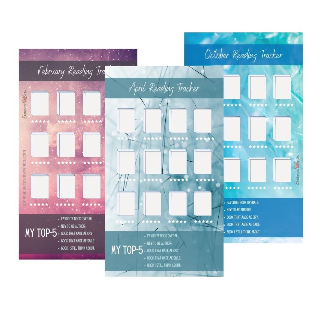Social Media Reading Tracker 12-month Template (set 2) - Author Emmanuelle Snow Bookshop