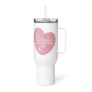 hearts don't define me travel mug for romance readers by Emmanuelle Snow