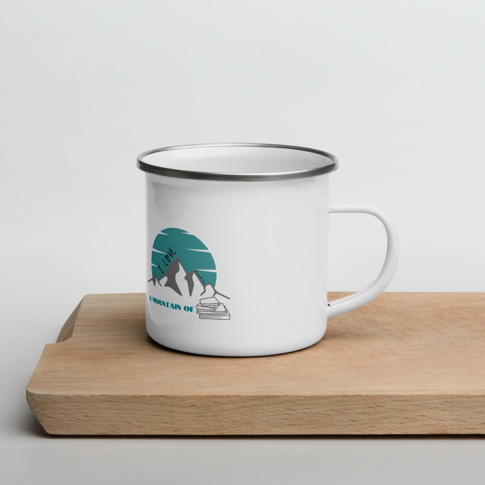 Mountain of Books Enamel Mug - Author Emmanuelle Snow Bookshop
